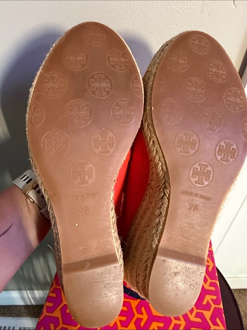 Tory Burch Flame Red Espadrille Wedge Peep-Toe